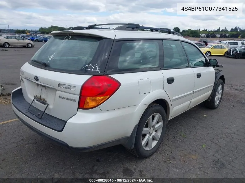 2007 Subaru Outback 2.5I/2.5I Basic/2.5I L.l. Bean Edition VIN: 4S4BP61C077341525 Lot: 40026045