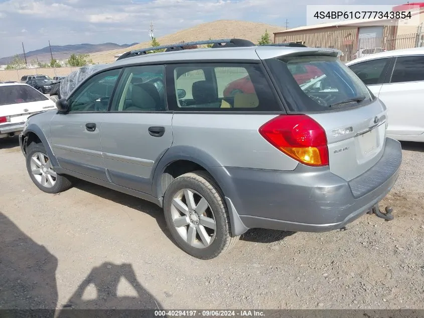 2007 Subaru Outback 2.5I/2.5I Basic/2.5I L.l. Bean Edition VIN: 4S4BP61C777343854 Lot: 40294197