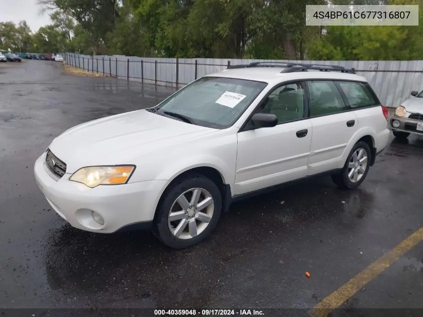 2007 Subaru Outback 2.5I VIN: 4S4BP61C677316807 Lot: 40359048