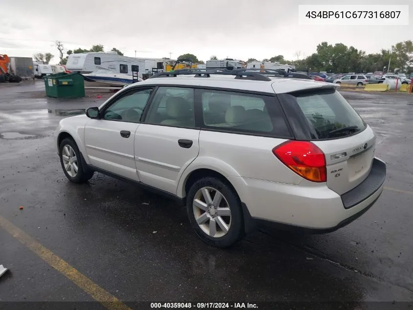 2007 Subaru Outback 2.5I VIN: 4S4BP61C677316807 Lot: 40359048