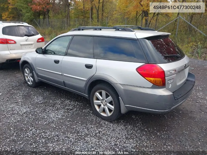 2007 Subaru Outback 2.5I VIN: 4S4BP61C477300248 Lot: 40613138