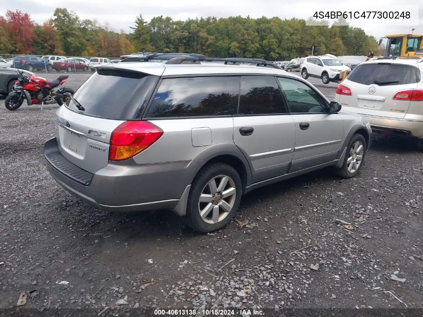 2007 Subaru Outback 2.5I VIN: 4S4BP61C477300248 Lot: 40613138