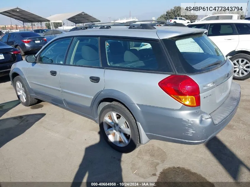 2007 Subaru Outback 2.5I/2.5I Basic/2.5I L.l. Bean Edition VIN: 4S4BP61C477343794 Lot: 40684958