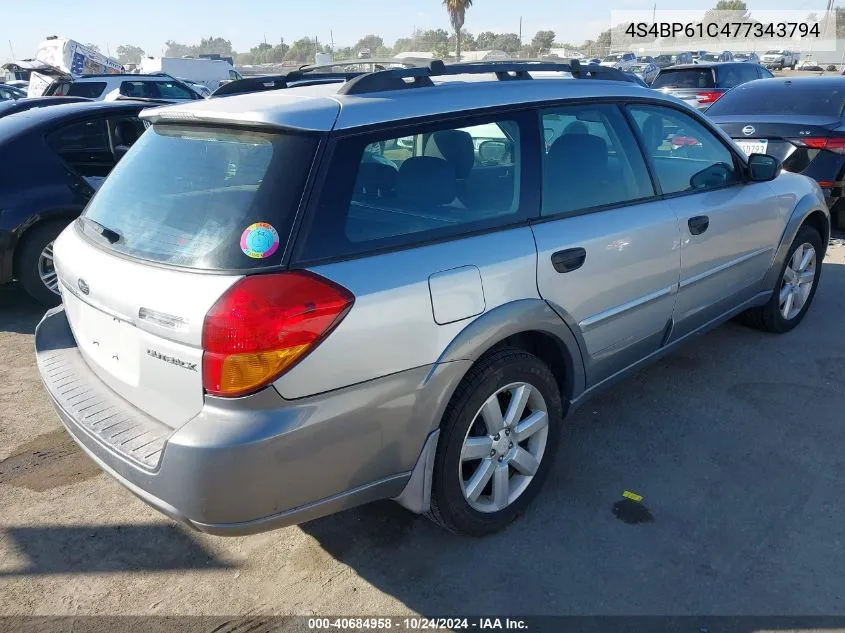 2007 Subaru Outback 2.5I/2.5I Basic/2.5I L.l. Bean Edition VIN: 4S4BP61C477343794 Lot: 40684958