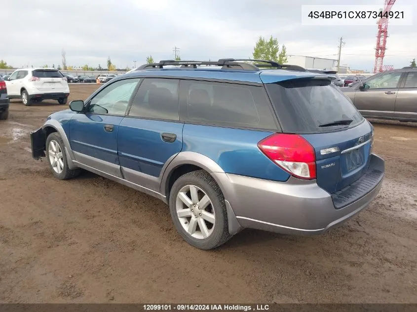 2008 Subaru Outback VIN: 4S4BP61CX87344921 Lot: 12099101