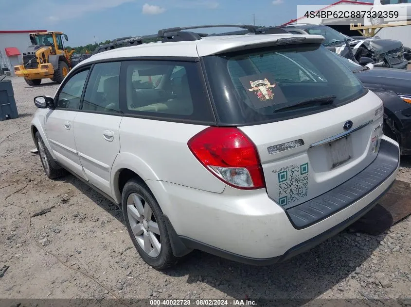 2008 Subaru Outback 2.5I Limited/2.5I Limited L.l. Bean Edition VIN: 4S4BP62C887332359 Lot: 40022728