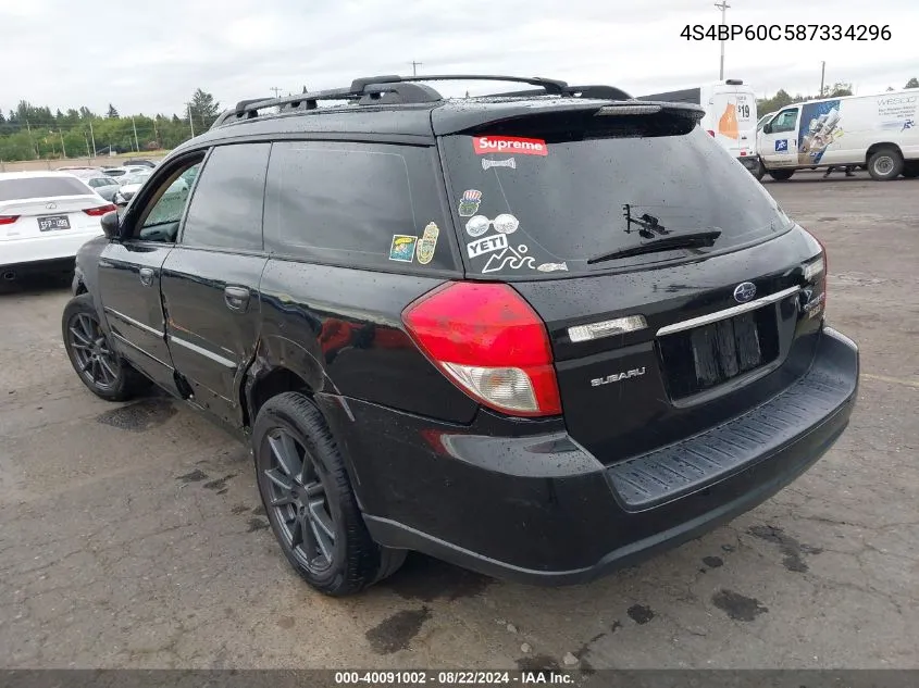 2008 Subaru Outback VIN: 4S4BP60C587334296 Lot: 40091002