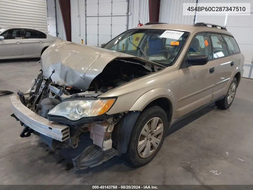 4S4BP60C287347510 2008 Subaru Outback