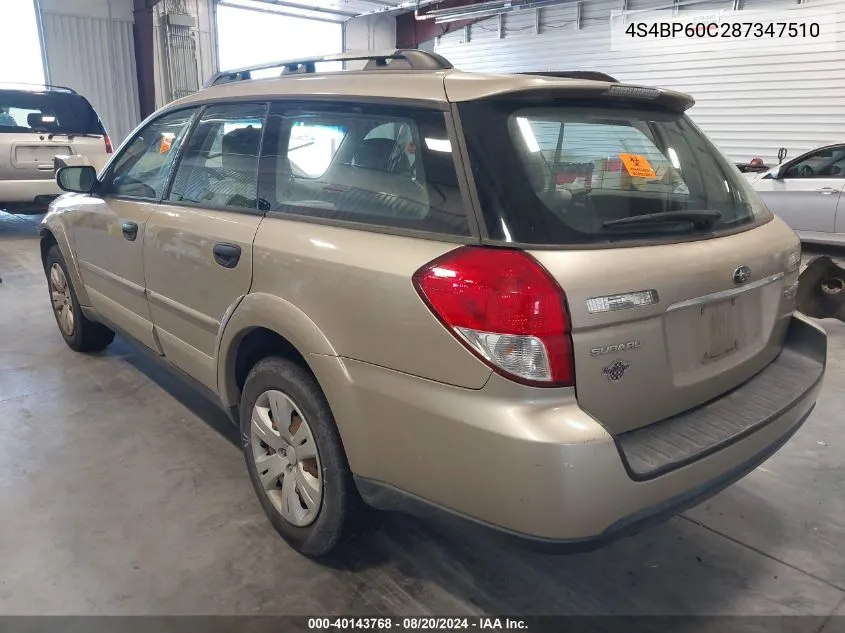 4S4BP60C287347510 2008 Subaru Outback