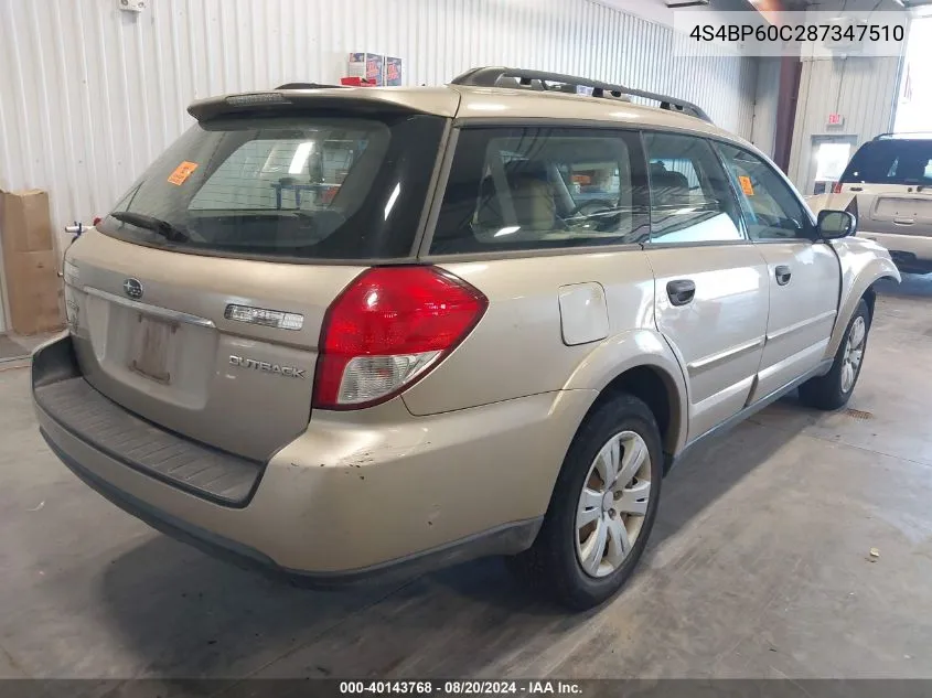 4S4BP60C287347510 2008 Subaru Outback