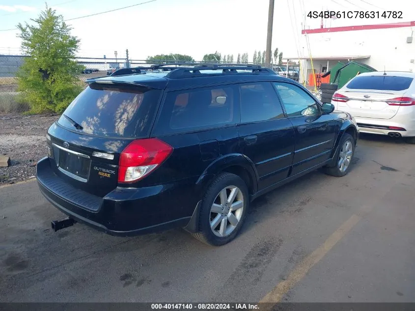 2008 Subaru Outback 2.5I VIN: 4S4BP61C786314782 Lot: 40147140