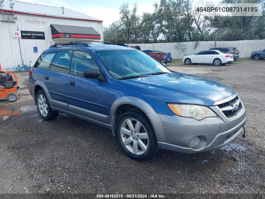 2008 Subaru Outback 2.5I/2.5I L.l. Bean Edition VIN: 4S4BP61C087314195 Lot: 40162575