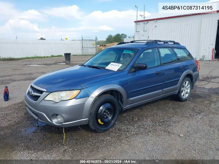 2008 Subaru Outback 2.5I/2.5I L.l. Bean Edition VIN: 4S4BP61C087314195 Lot: 40162575