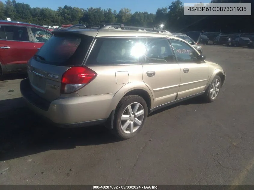 2008 Subaru Outback 2.5I/2.5I L.l. Bean Edition VIN: 4S4BP61C087331935 Lot: 40207692