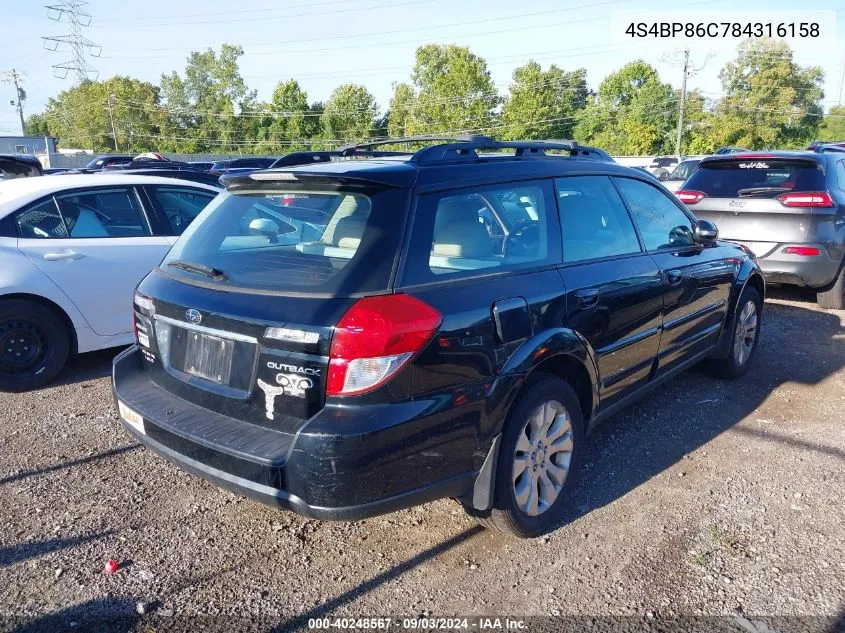 2008 Subaru Outback 3.0R L.l. Bean Edition VIN: 4S4BP86C784316158 Lot: 40248567