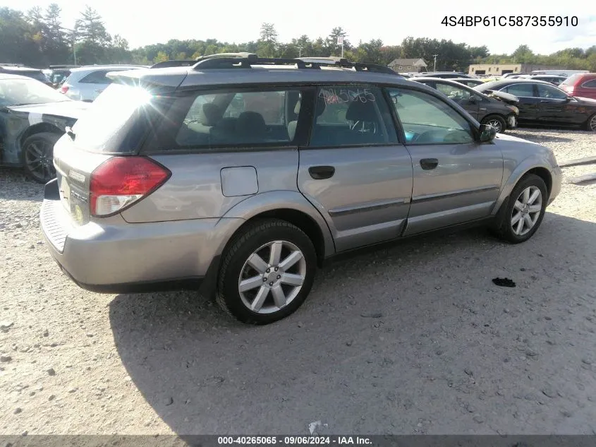 2008 Subaru Outback 2.5I/2.5I L.l. Bean Edition VIN: 4S4BP61C587355910 Lot: 40265065