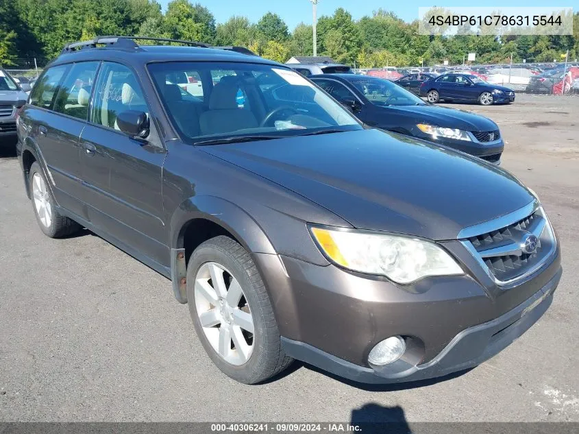 2008 Subaru Outback 2.5I VIN: 4S4BP61C786315544 Lot: 40306241