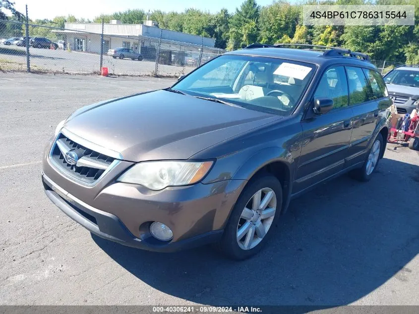 2008 Subaru Outback 2.5I VIN: 4S4BP61C786315544 Lot: 40306241