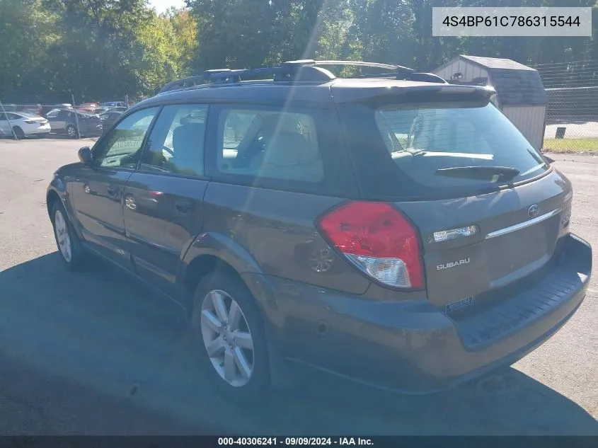 4S4BP61C786315544 2008 Subaru Outback 2.5I