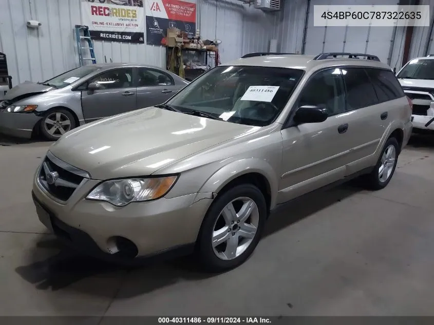 2008 Subaru Outback VIN: 4S4BP60C787322635 Lot: 40311486