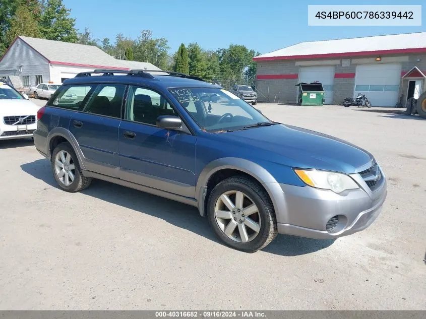 2008 Subaru Outback VIN: 4S4BP60C786339442 Lot: 40316682