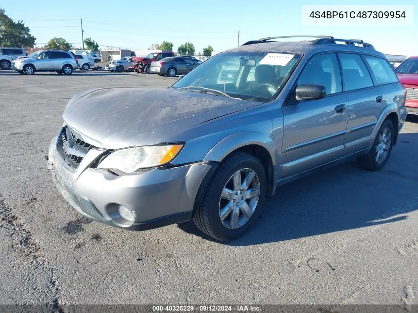 2008 Subaru Outback VIN: 4S4BP61C487309954 Lot: 40325229