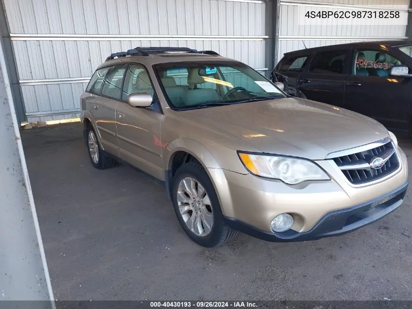 2008 Subaru Outback 2.5I Limited VIN: 4S4BP62C987318258 Lot: 40430193