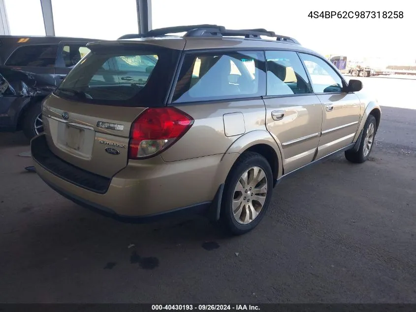 2008 Subaru Outback 2.5I Limited VIN: 4S4BP62C987318258 Lot: 40430193