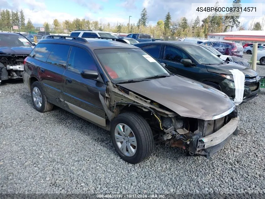 2008 Subaru Outback VIN: 4S4BP60C087314571 Lot: 40631197