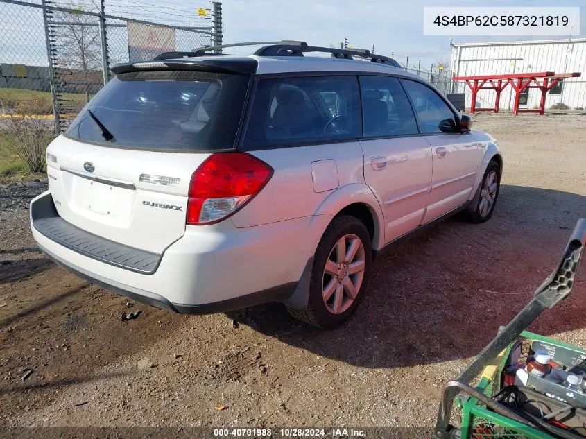 2008 Subaru Outback 2.5I Limited VIN: 4S4BP62C587321819 Lot: 40701988