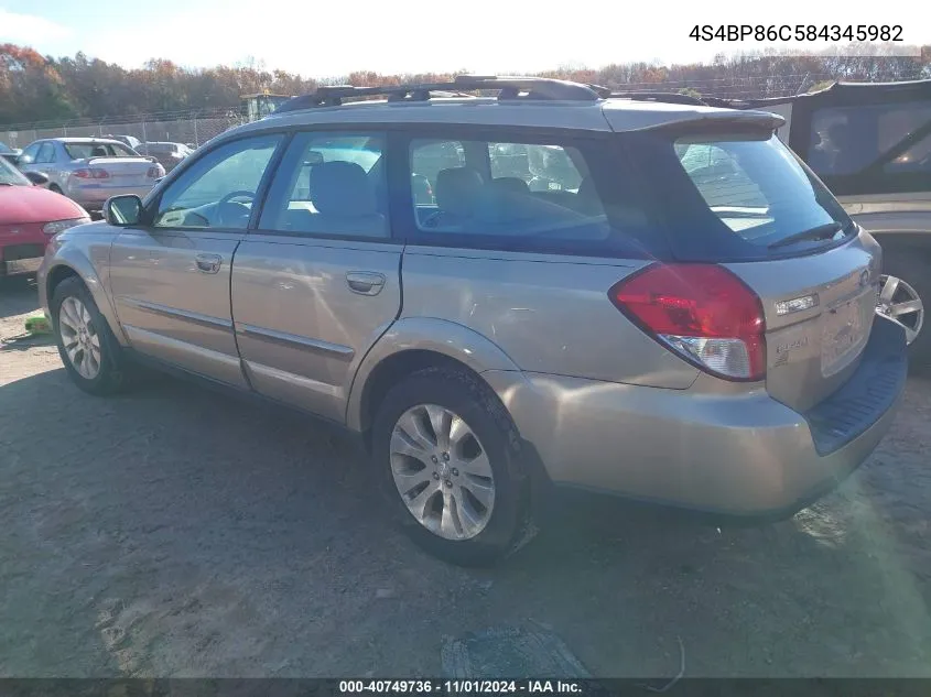 2008 Subaru Outback 3.0R L.l. Bean Edition VIN: 4S4BP86C584345982 Lot: 40749736