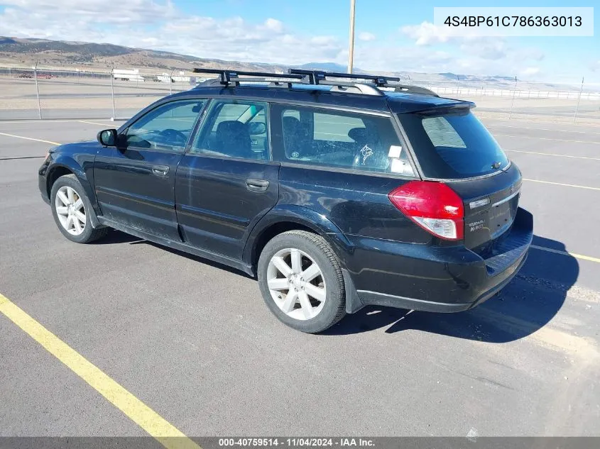 2008 Subaru Outback 2.5I VIN: 4S4BP61C786363013 Lot: 40759514