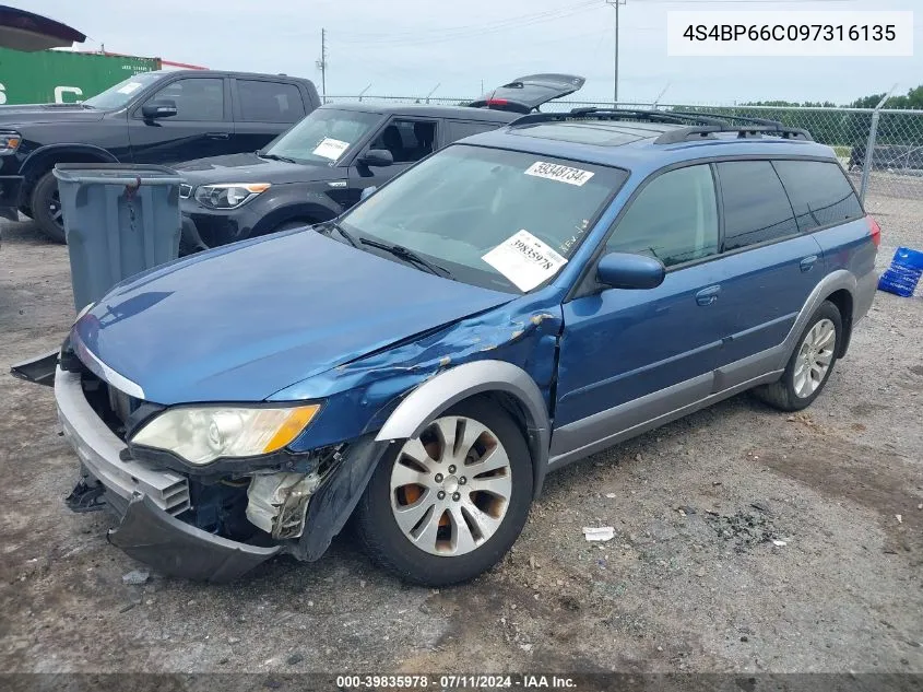 2009 Subaru Outback 2.5I Limited VIN: 4S4BP66C097316135 Lot: 39835978