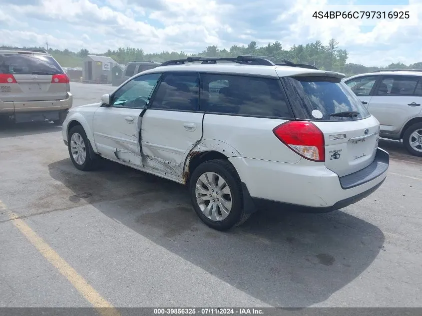 2009 Subaru Outback 2.5I Limited VIN: 4S4BP66C797316925 Lot: 39856325