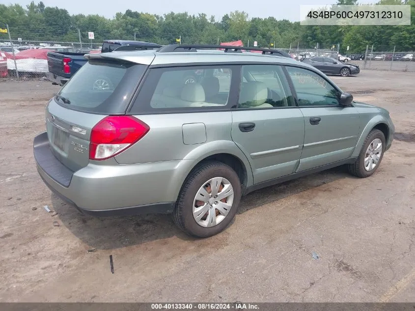 2009 Subaru Outback 2.5I VIN: 4S4BP60C497312310 Lot: 40133340