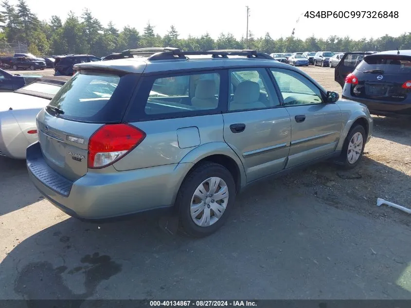 2009 Subaru Outback 2.5I VIN: 4S4BP60C997326848 Lot: 40134867