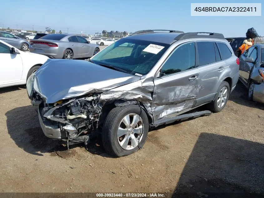 2010 Subaru Outback 3.6R VIN: 4S4BRDAC7A2322411 Lot: 39923440