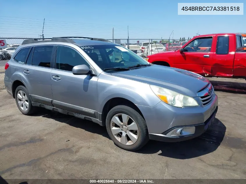 2010 Subaru Outback 2.5I Premium VIN: 4S4BRBCC7A3381518 Lot: 40025840