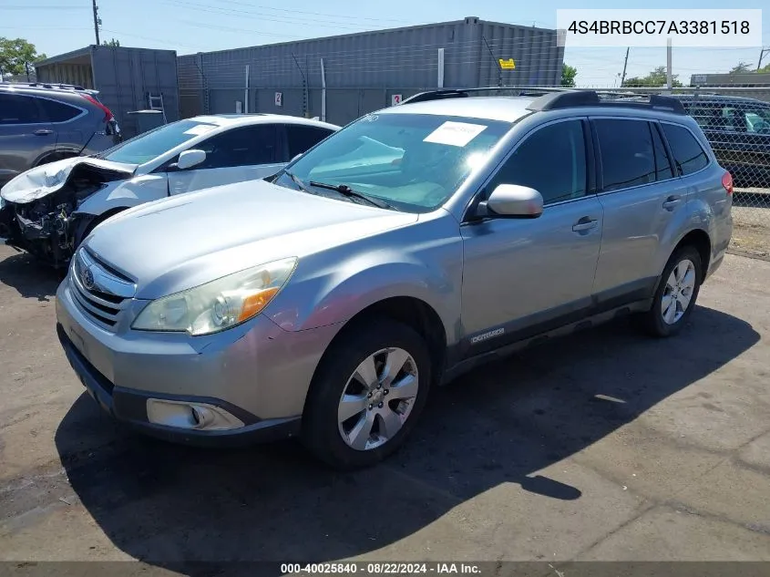 2010 Subaru Outback 2.5I Premium VIN: 4S4BRBCC7A3381518 Lot: 40025840