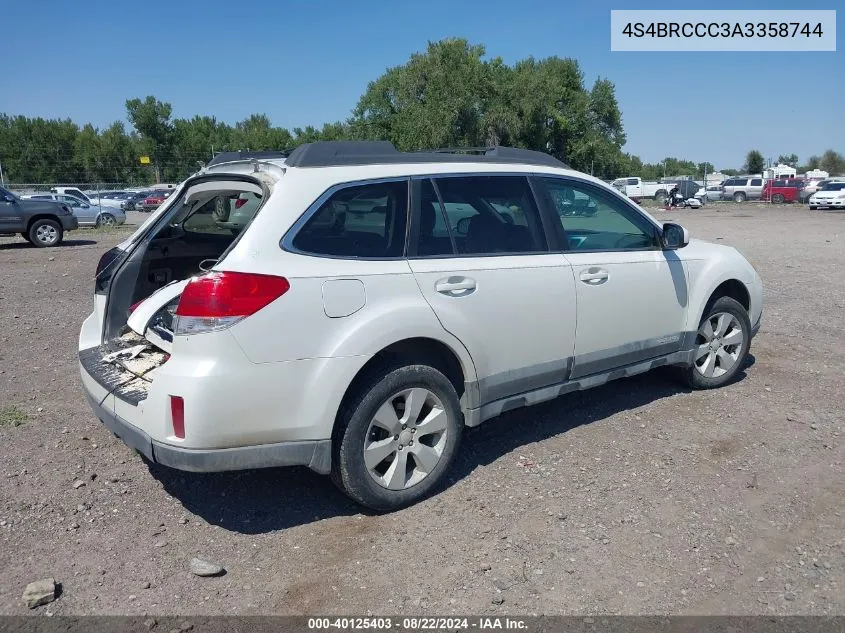 2010 Subaru Outback 2.5I Premium VIN: 4S4BRCCC3A3358744 Lot: 40125403