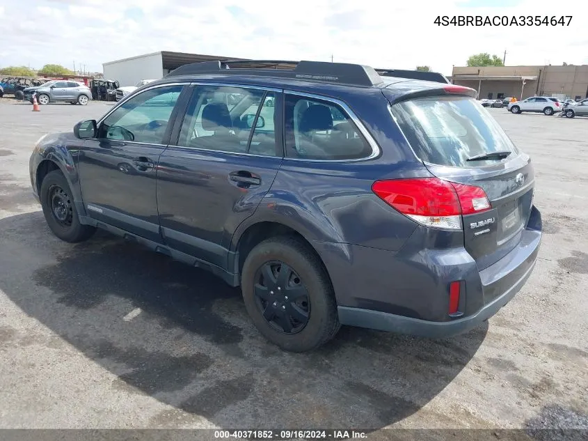 2010 Subaru Outback 2.5I VIN: 4S4BRBAC0A3354647 Lot: 40371852