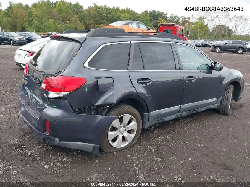 2010 Subaru Outback 2.5I Premium VIN: 4S4BRBCC8A3363643 Lot: 40432711