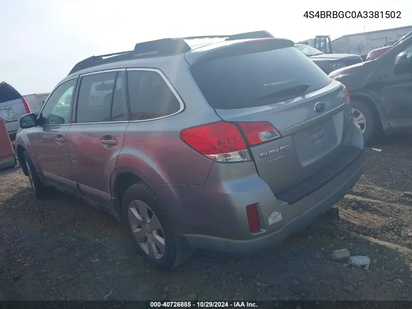 2010 Subaru Outback 2.5I Premium VIN: 4S4BRBGC0A3381502 Lot: 40726885