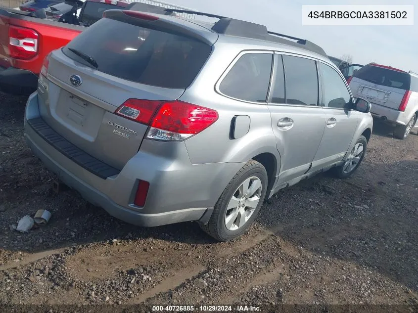 2010 Subaru Outback 2.5I Premium VIN: 4S4BRBGC0A3381502 Lot: 40726885