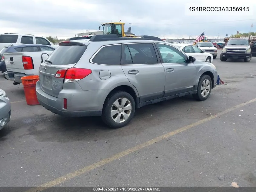 2010 Subaru Outback 2.5I Premium VIN: 4S4BRCCC3A3356945 Lot: 40752821