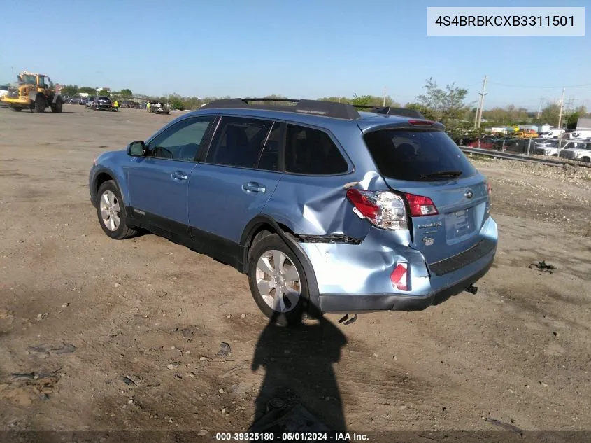 2011 Subaru Outback 2.5I Limited VIN: 4S4BRBKCXB3311501 Lot: 39325180