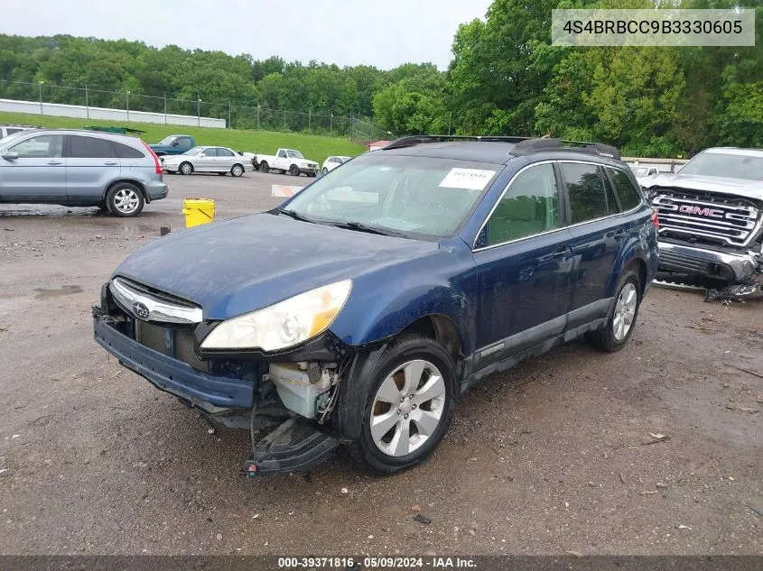 2011 Subaru Outback 2.5I Premium VIN: 4S4BRBCC9B3330605 Lot: 39371816