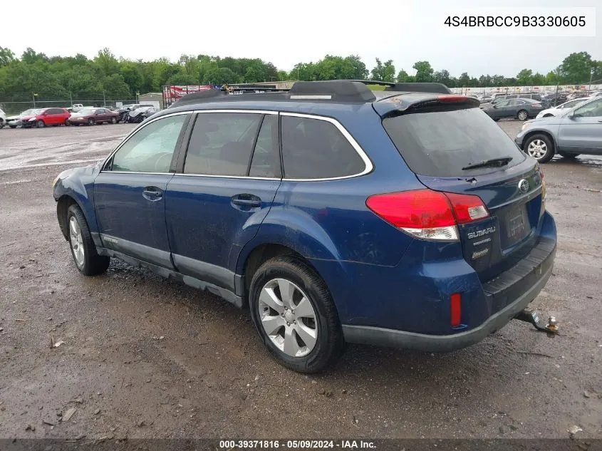 2011 Subaru Outback 2.5I Premium VIN: 4S4BRBCC9B3330605 Lot: 39371816