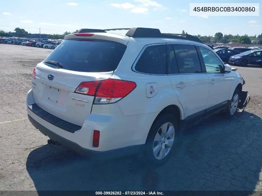 2011 Subaru Outback 2.5I Premium VIN: 4S4BRBGC0B3400860 Lot: 39926282