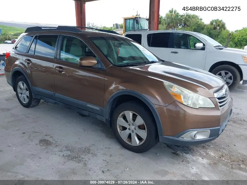 2011 Subaru Outback 2.5I Premium VIN: 4S4BRBGC0B3422275 Lot: 39974029